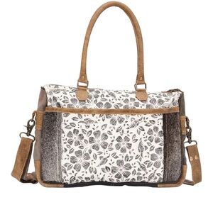 Myra Bag Amaryllis Upcycled Canvas & Cowhide Messenger Bag S-1498 NWOT